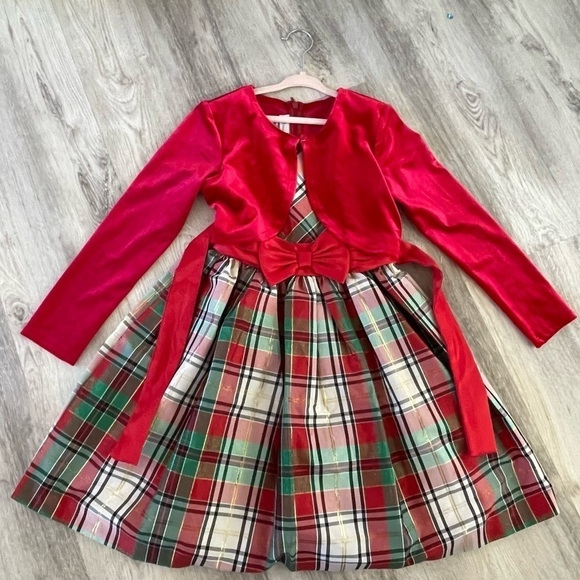 Other - Bonnie Jean Winter holiday dress velvet red Christmas plaid dress size 10